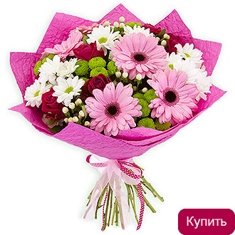 Хризантемы и герберы в букете