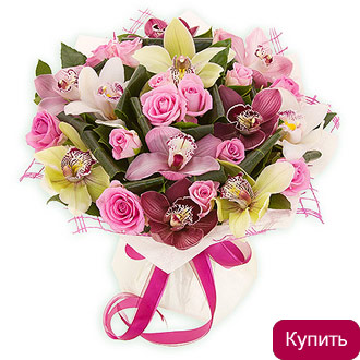 Орхидеи и розы в букете