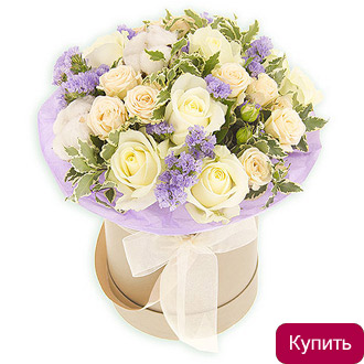 Фрезии в шляпной коробке